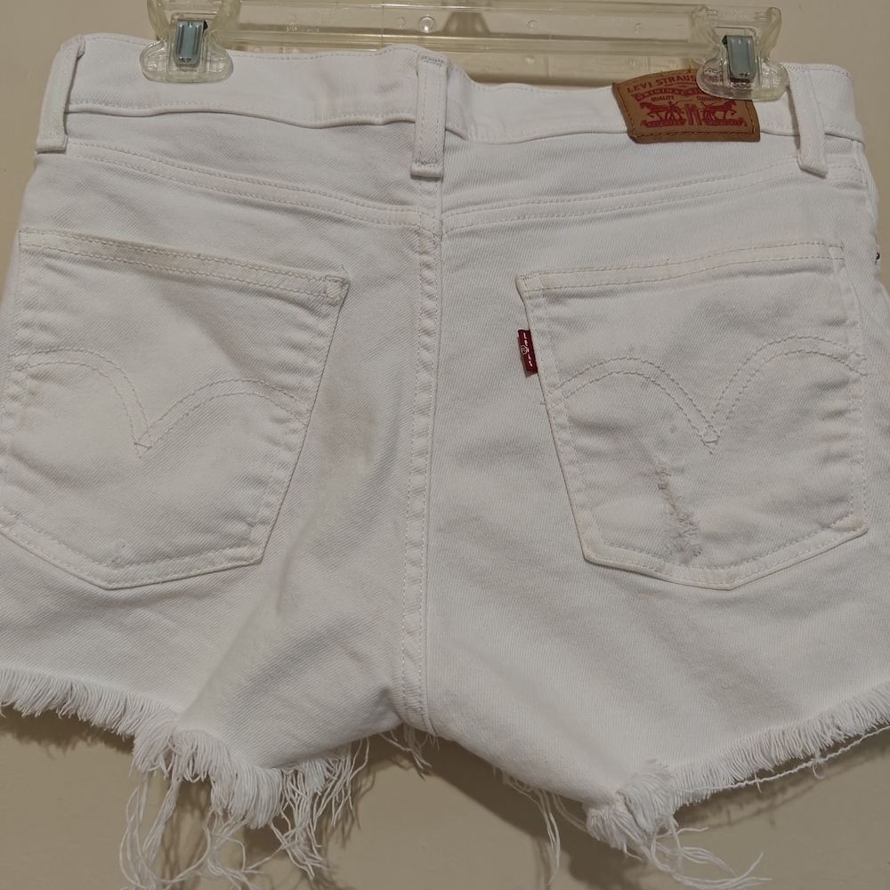Women's White Distressed Denim Shorts - Picture 2 of 6